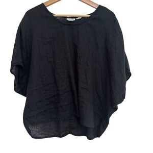 Sigrid Olsen Linen Top Size M/L Black Short Batwing Sleeve Blouse Shirt